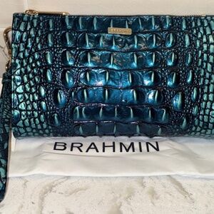 Brahmin Blue Patina Daisy Wristlet like Verdigris All Tail BRAND NEW! 1A